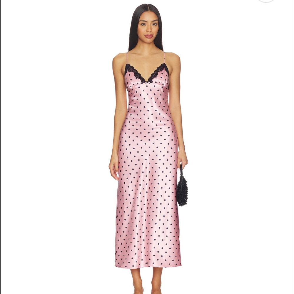 Blush Pink Polka Dot Slip Dress with Lace Trim
